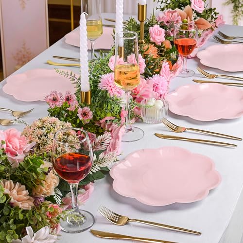 ZUQMZUQ 30 Pcs Pink Paper Plates 9 Inch, Pink Scalloped Dinner Paper Plates, Disposable Pink Dessert Cake Party Plates for Baby Shower, Wedding, Bridal Shower, Girls Birthday - Image 4