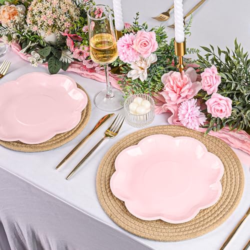 ZUQMZUQ 30 Pcs Pink Paper Plates 9 Inch, Pink Scalloped Dinner Paper Plates, Disposable Pink Dessert Cake Party Plates for Baby Shower, Wedding, Bridal Shower, Girls Birthday - Image 3