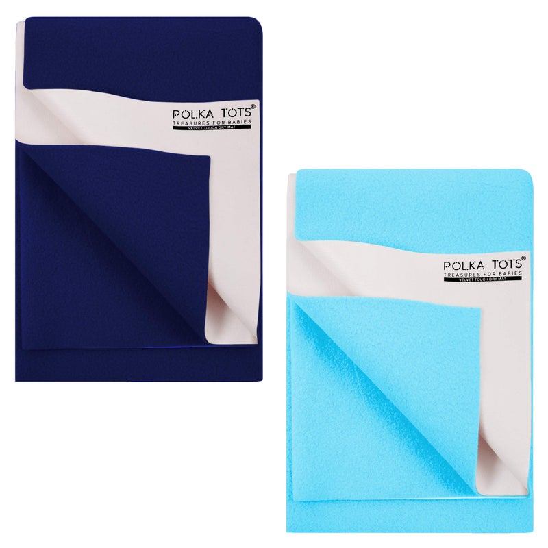 POLKA TOTS Waterproof & Reusable Baby Bed Protector Absorbent Mat Dry Sheet for New Born Infants, Pack of 2 (DarkBlue & SkyBlue, 70 X 100 CM, Medium) - Image 1