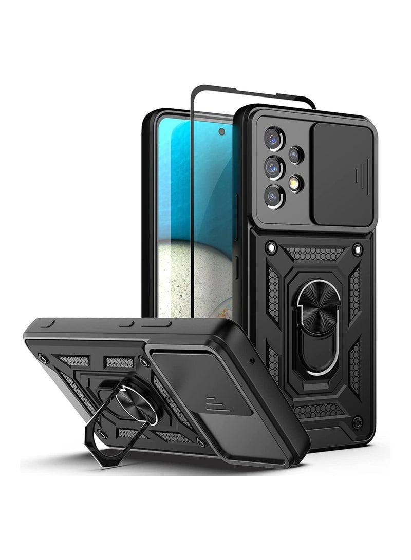 نيبمينينت جراب Galaxy A53 5G مع حلقة مسند وغطاء للكاميرا واقي شاشة من الزجاج المقوى واقٍ مقاوم للصدمات بدرجة عسكرية لهاتف Samsung (A53 ، أسود) - Image 1