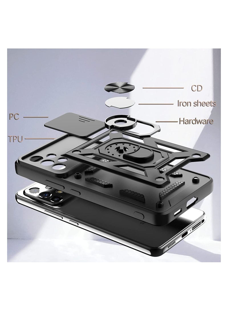 نيبمينينت جراب Galaxy A53 5G مع حلقة مسند وغطاء للكاميرا واقي شاشة من الزجاج المقوى واقٍ مقاوم للصدمات بدرجة عسكرية لهاتف Samsung (A53 ، أسود) - Image 5