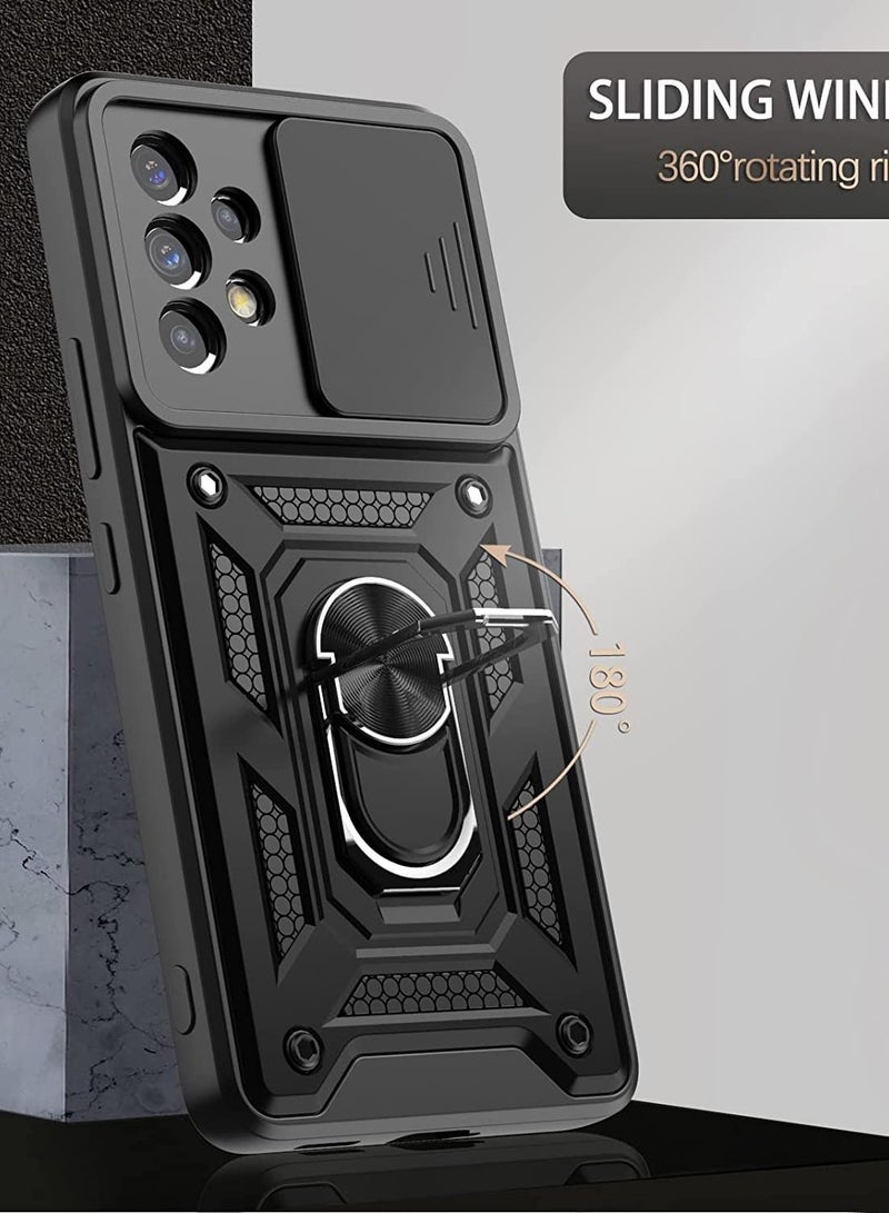 نيبمينينت جراب Galaxy A53 5G مع حلقة مسند وغطاء للكاميرا واقي شاشة من الزجاج المقوى واقٍ مقاوم للصدمات بدرجة عسكرية لهاتف Samsung (A53 ، أسود) - Image 3