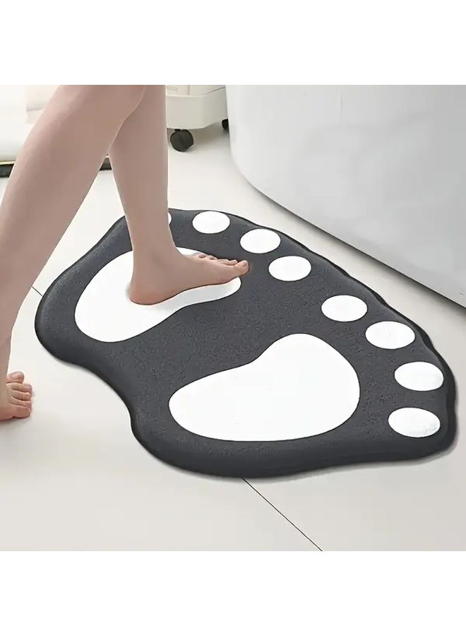 Soft Absorbent Non Slip Flannel Bathroom Mat Grey 15 75 x 23 62 Inches Paw Print Design - Image 2