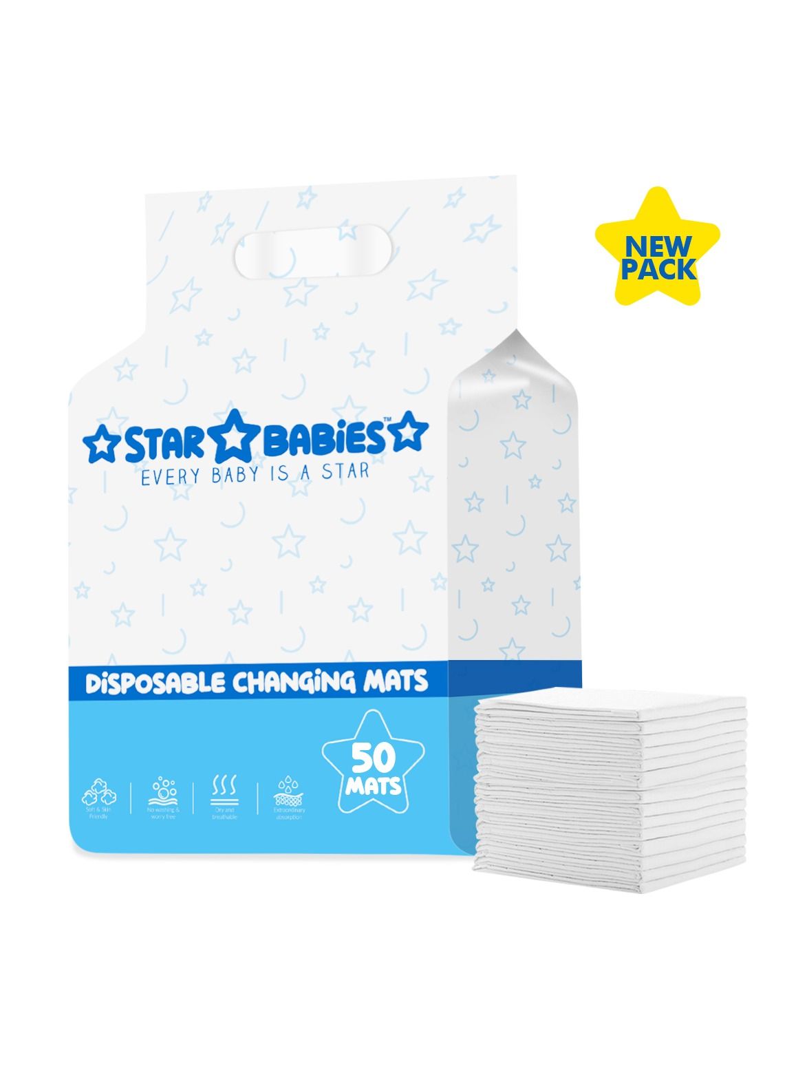 Star Babies Disposable Changing Mat Pack of 50 - WHITE, NEW
