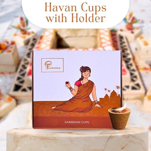 Floranile Floranile Organic 12 Cups Havan Cups with Holder Sambrani Cups DhoopLobanGuggal for Daily Use Charcoal Free Natural Ingredients Pack of 1  - Image 2