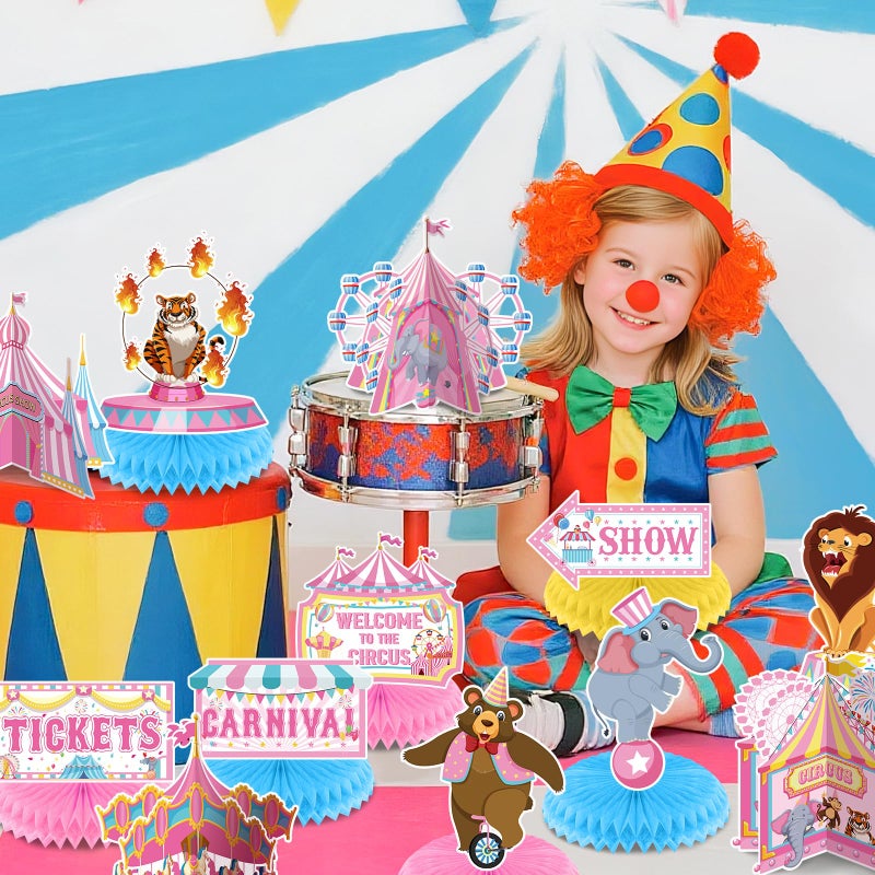 LUUFILx Circus Party Decorations for Girls, Pink Carnival Circus Theme Birthday Party Honeycomb Centerpieces 3D Fun Standing Cards Table Toppers Centerpieces Decor for Kids Baby Shower Birthday Supplies - Image 3