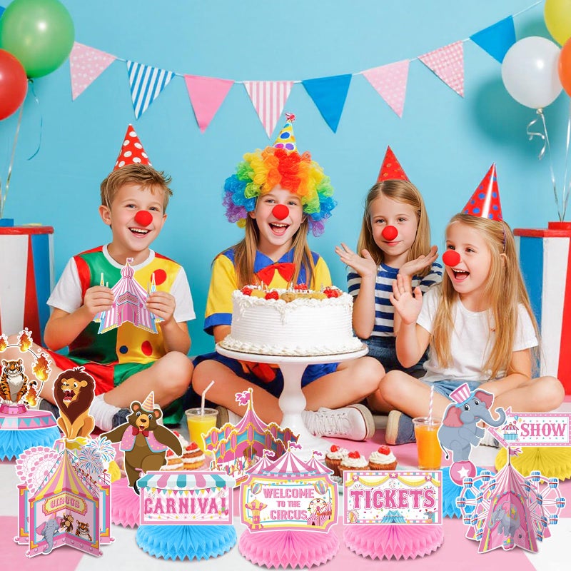 LUUFILx Circus Party Decorations for Girls, Pink Carnival Circus Theme Birthday Party Honeycomb Centerpieces 3D Fun Standing Cards Table Toppers Centerpieces Decor for Kids Baby Shower Birthday Supplies - Image 2
