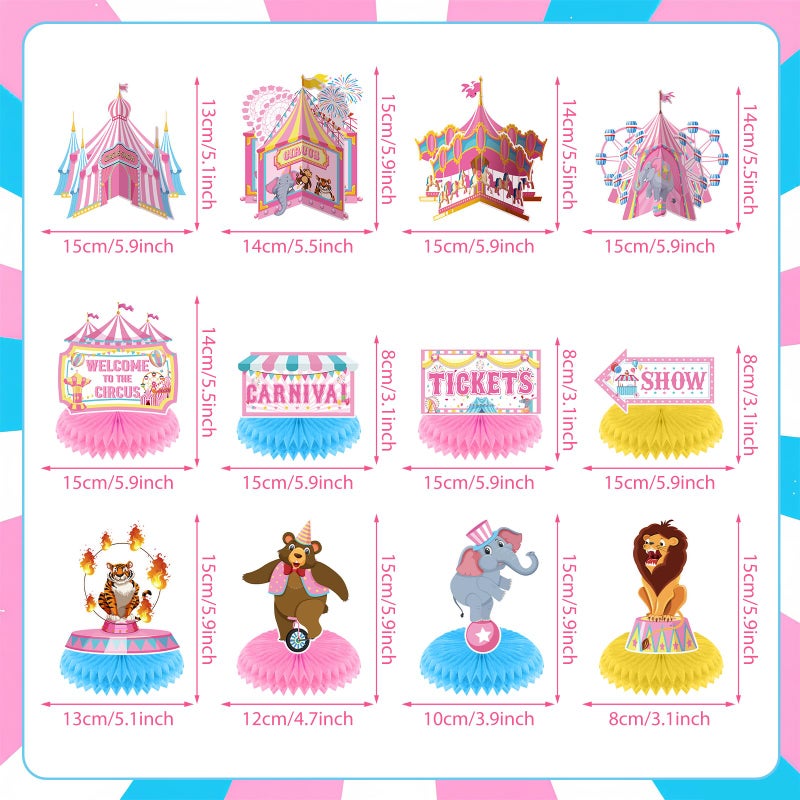 LUUFILx Circus Party Decorations for Girls, Pink Carnival Circus Theme Birthday Party Honeycomb Centerpieces 3D Fun Standing Cards Table Toppers Centerpieces Decor for Kids Baby Shower Birthday Supplies - Image 5
