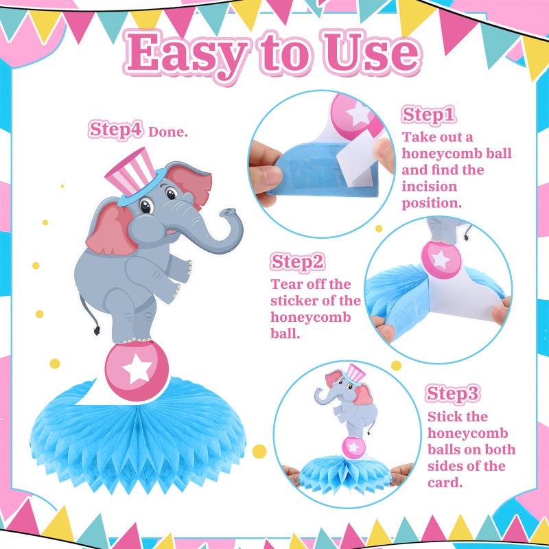 LUUFILx Circus Party Decorations for Girls, Pink Carnival Circus Theme Birthday Party Honeycomb Centerpieces 3D Fun Standing Cards Table Toppers Centerpieces Decor for Kids Baby Shower Birthday Supplies - Image 4