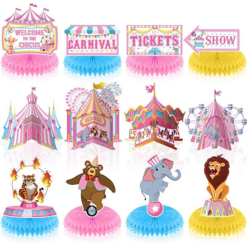 LUUFILx Circus Party Decorations for Girls, Pink Carnival Circus Theme Birthday Party Honeycomb Centerpieces 3D Fun Standing Cards Table Toppers Centerpieces Decor for Kids Baby Shower Birthday Supplies - Image 1
