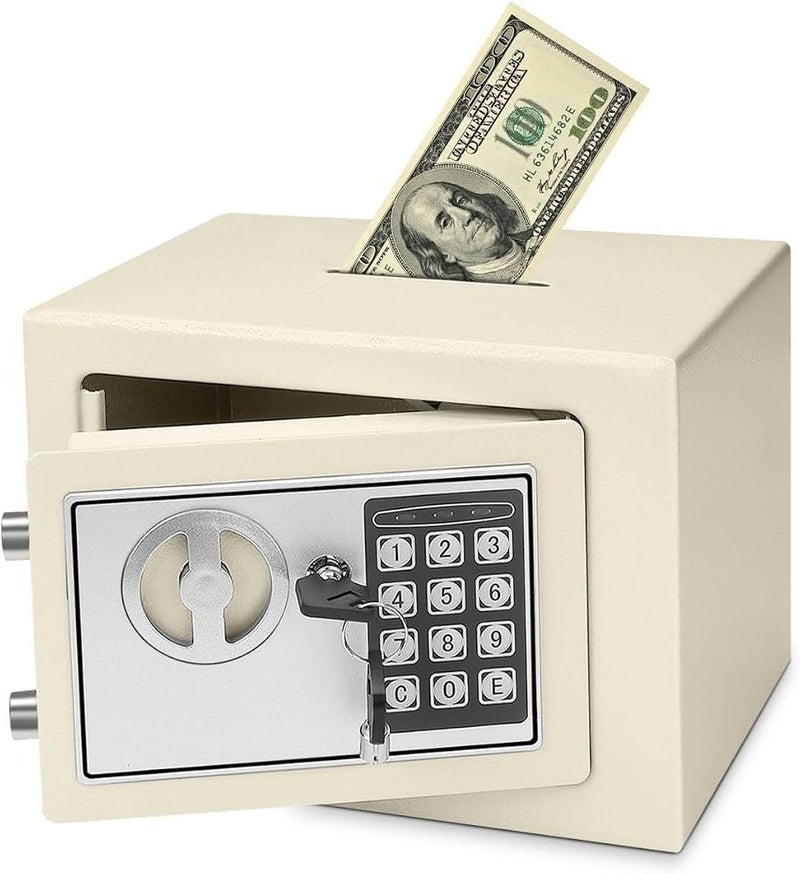 Flexzion Small Safe with Drop Slot - Electronic Drop Box for Money with Digital Combination Lock - Cash Safe for Cabinets, Home & Office Security (12"x8"x8"), White - Image 1