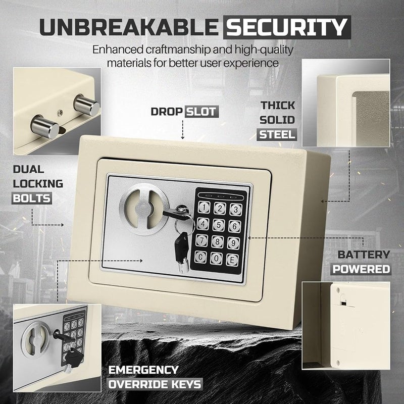 Flexzion Small Safe with Drop Slot - Electronic Drop Box for Money with Digital Combination Lock - Cash Safe for Cabinets, Home & Office Security (12"x8"x8"), White - Image 3
