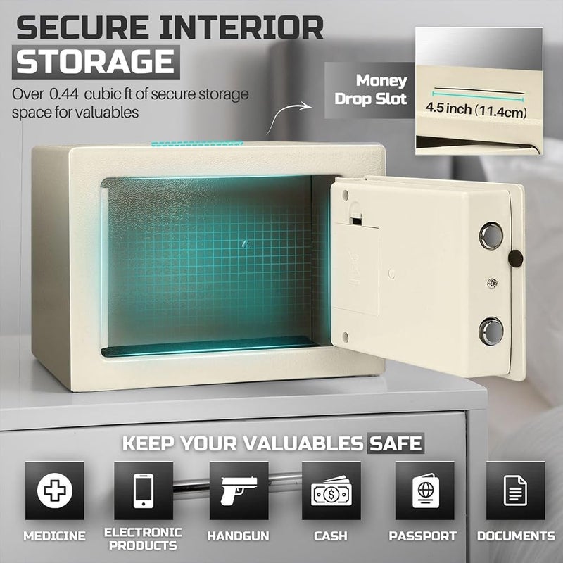Flexzion Small Safe with Drop Slot - Electronic Drop Box for Money with Digital Combination Lock - Cash Safe for Cabinets, Home & Office Security (12"x8"x8"), White - Image 4