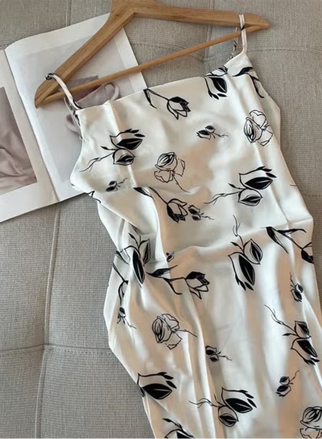 Ladies Spring Summer Chiffon Short-Sleeved Printed Nightgown Sleepwear - Image 2