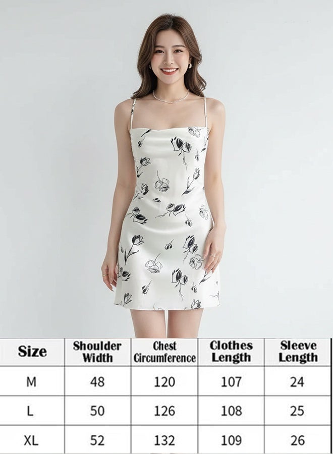 Ladies Spring Summer Chiffon Short-Sleeved Printed Nightgown Sleepwear - Image 4