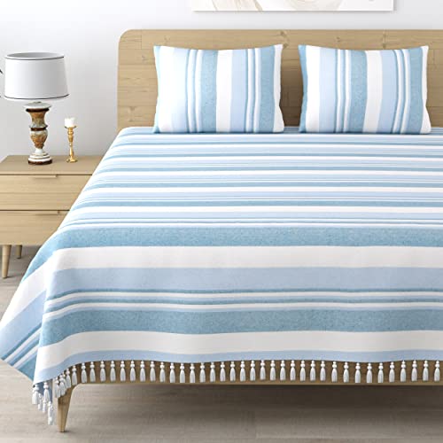 Värde 210 Tc Kerala Coarse Bedsheet Cotton | Double Bedsheet with 2 Pillow Covers | Handloom Bedsheets | Double Bedsheet for Summer | 100x108 inches Bedsheet & 68cmx43cm Pillow | (Blue Angel) - Image 4