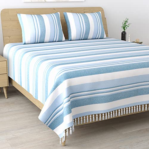 Värde 210 Tc Kerala Coarse Bedsheet Cotton | Double Bedsheet with 2 Pillow Covers | Handloom Bedsheets | Double Bedsheet for Summer | 100x108 inches Bedsheet & 68cmx43cm Pillow | (Blue Angel) - Image 3