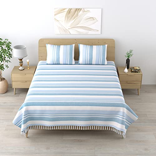Värde 210 Tc Kerala Coarse Bedsheet Cotton | Double Bedsheet with 2 Pillow Covers | Handloom Bedsheets | Double Bedsheet for Summer | 100x108 inches Bedsheet & 68cmx43cm Pillow | (Blue Angel) - Image 2