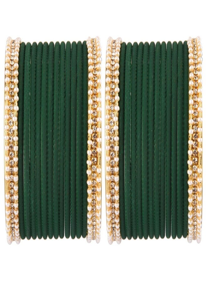 Efulgenz Pearl Bangle Bracelet Set Indian Bangles Set Faux Pearl CZ Rhinestone Beaded Bracelet with Plain Matte Finish Metal Bangles Fashion Costume Accessories Wedding Bollywood Jewelry for Women - Image 1