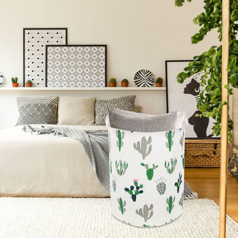 HKEC Green Cactus Laundry Basket,Baby Clothes Hamper for Nursery,Kids Toys Storage Bin,Waterproof Canvas Organizer Basket for Bedroom Decor,Gift Baskets(Green and Gray Cactus) - Image 2