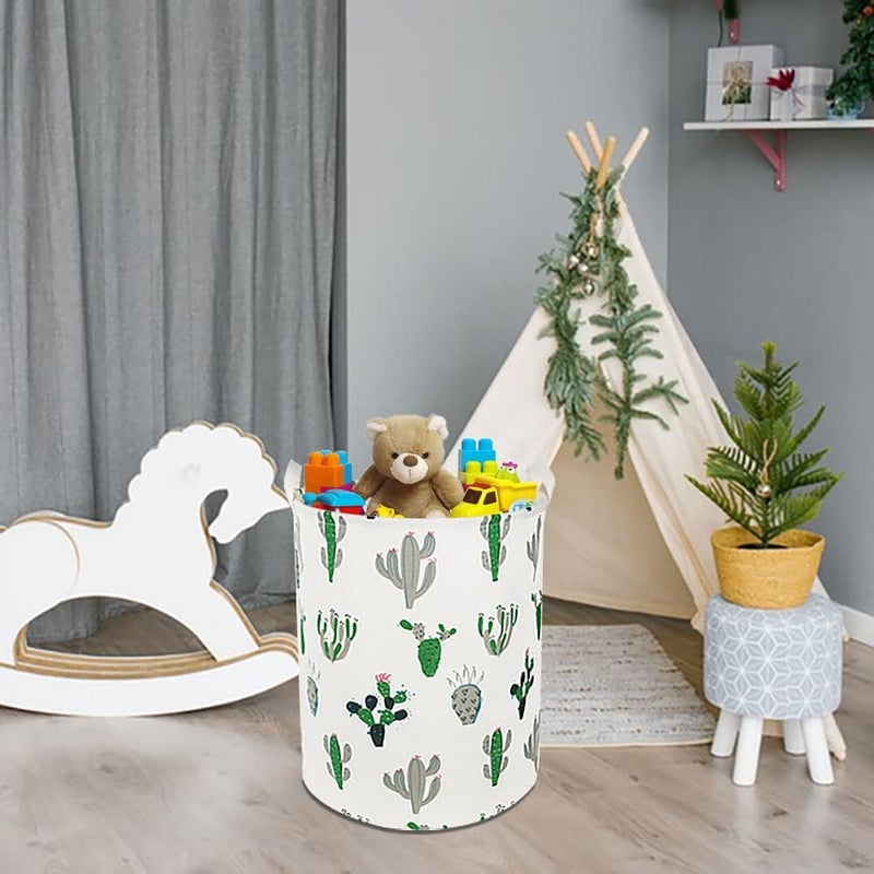 HKEC Green Cactus Laundry Basket,Baby Clothes Hamper for Nursery,Kids Toys Storage Bin,Waterproof Canvas Organizer Basket for Bedroom Decor,Gift Baskets(Green and Gray Cactus) - Image 4