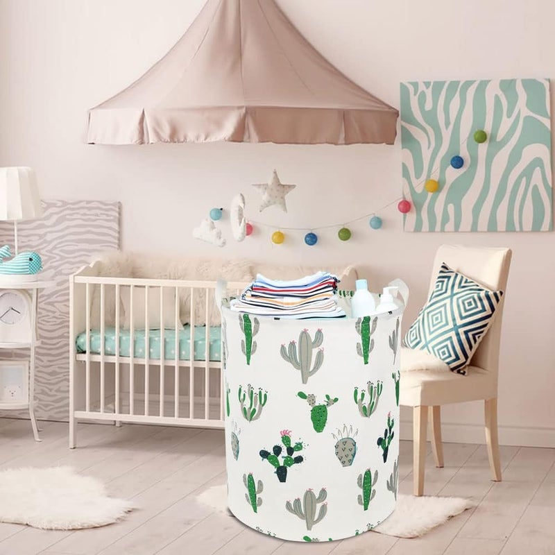 HKEC Green Cactus Laundry Basket,Baby Clothes Hamper for Nursery,Kids Toys Storage Bin,Waterproof Canvas Organizer Basket for Bedroom Decor,Gift Baskets(Green and Gray Cactus) - Image 5