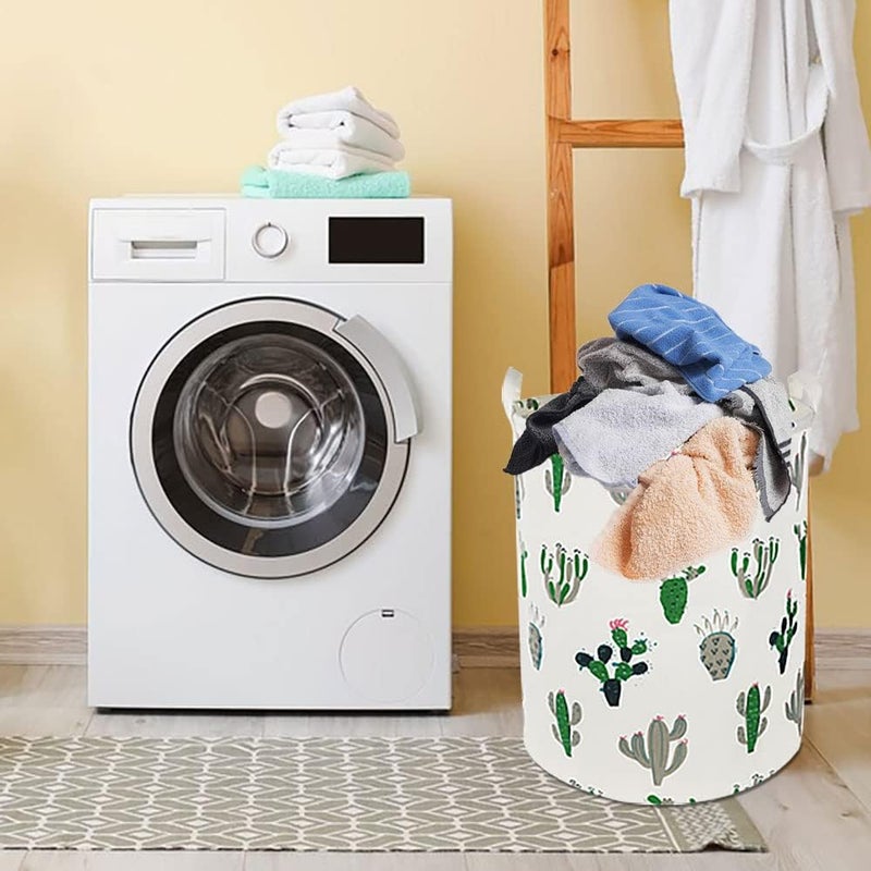 HKEC Green Cactus Laundry Basket,Baby Clothes Hamper for Nursery,Kids Toys Storage Bin,Waterproof Canvas Organizer Basket for Bedroom Decor,Gift Baskets(Green and Gray Cactus) - Image 3