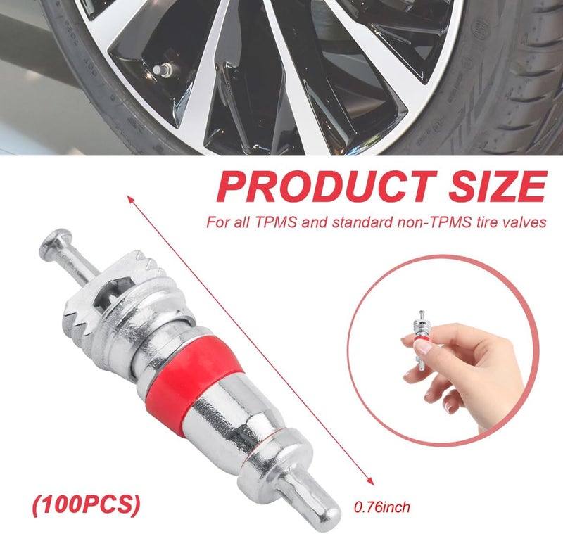 100 قطعة من قلب صمام الإطارات، أداة قلب صمام الإطارات الآمنة من نوع TPMS الممتازة، جزء إصلاح واستبدال عالمي لمعظم أجهزة تكييف الهواء والدراجات النارية في السيارات. - Image 2