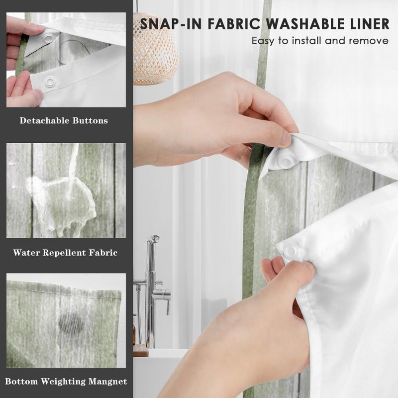 Nesphy No Hook Daisy and Butterfly Shower Curtain with Snap in Fabric Liner Set  Green Rustic Farmhouse Double Layers Waterproof Fabric with See Through Top Window Open Grommet Bath Curtain 71x74 Inch - Image 5