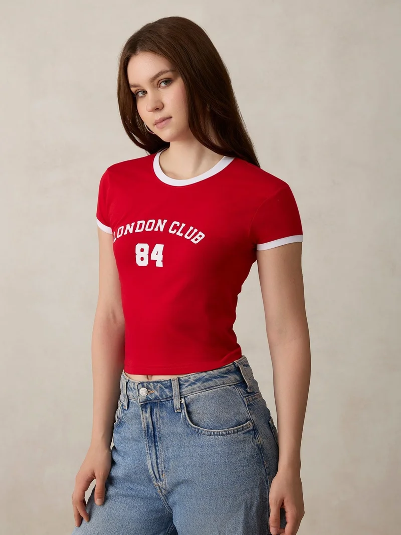 Outzidr  Red Graphic Cropped T-Shirt for Women | Best Price UAE
