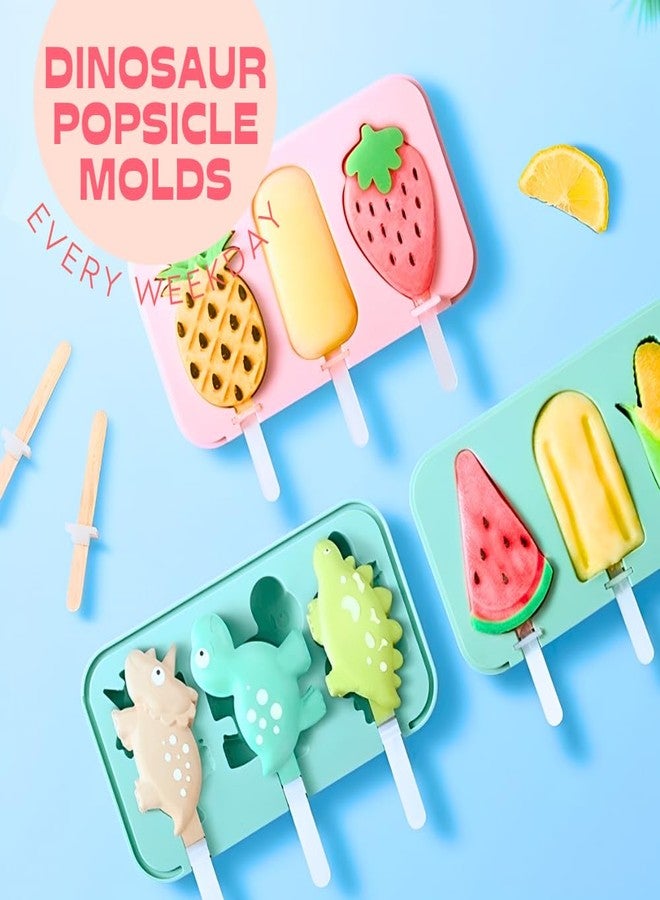 KAISHANE Dinosaur Silicone Popsicle Molds Ice Pop Molds Maker with BPA Free Reusable Ice Lolly Moulds for Kids Tolder Babies and Homemade Popsicle (clearance items) - Image 4