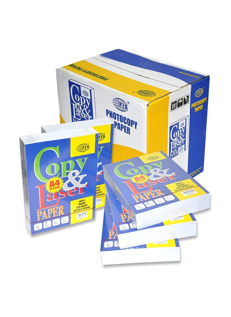 FIS FIS A4 Copy & Laser Photocopy Paper Ream ( 5 X 500 Sheets), A4 Size, 80 GSM, 5 Pocket, White Colour - FSPWA4JFNE-5PC  - Image 2