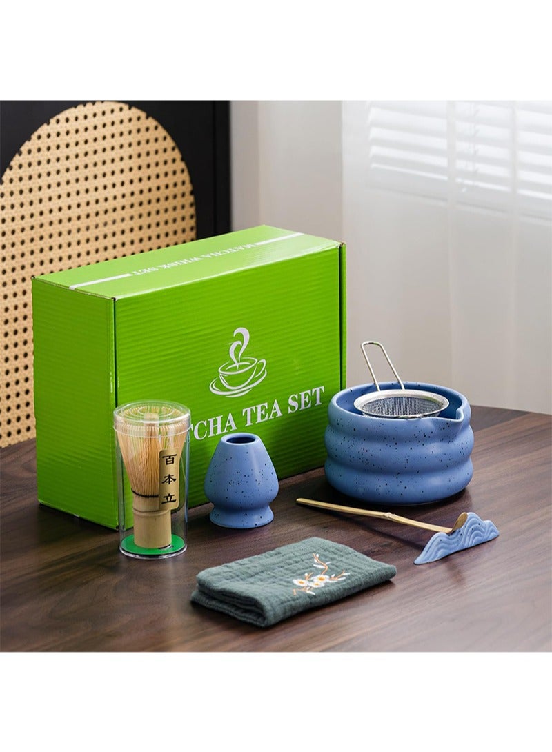 Aikanbo 7Pcs Matcha Tea Set，Matcha Kit with Matcha Bowl (with Pouring Spout)，Matcha Whisk，Whisk Holder，Strainer - Elegant Matcha Set for Gifting and Personal Use，Gift Box Packaging (Blue) - Image 2