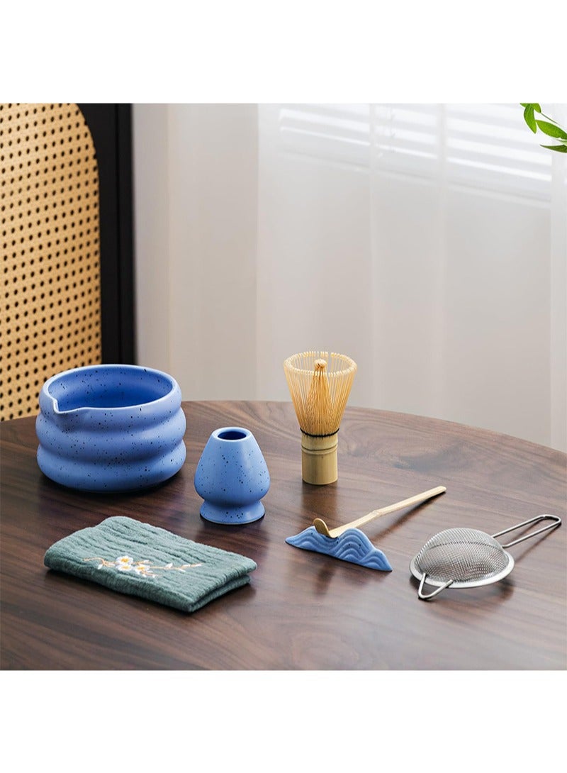 Aikanbo 7Pcs Matcha Tea Set，Matcha Kit with Matcha Bowl (with Pouring Spout)，Matcha Whisk，Whisk Holder，Strainer - Elegant Matcha Set for Gifting and Personal Use，Gift Box Packaging (Blue) - Image 3