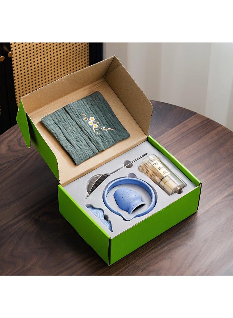 Aikanbo 7Pcs Matcha Tea Set，Matcha Kit with Matcha Bowl (with Pouring Spout)，Matcha Whisk，Whisk Holder，Strainer - Elegant Matcha Set for Gifting and Personal Use，Gift Box Packaging (Blue) - Image 4