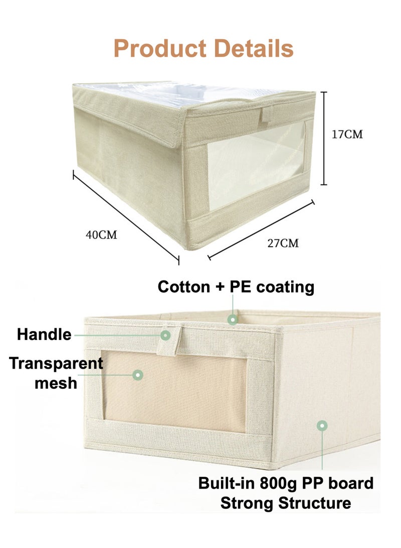 JOYYE 3pc Foldable Stackable Closet Storage Organizer with Clear Cover and Window, Washable Closet Storage Boxes with Pull-out Handles, Cube Storage Bin for Closet Wardrobe Home Bedroom Office - Image 3