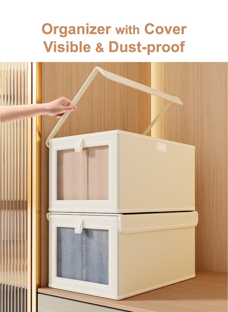 JOYYE 3pc Foldable Stackable Closet Storage Organizer with Clear Cover and Window, Washable Closet Storage Boxes with Pull-out Handles, Cube Storage Bin for Closet Wardrobe Home Bedroom Office - Image 4