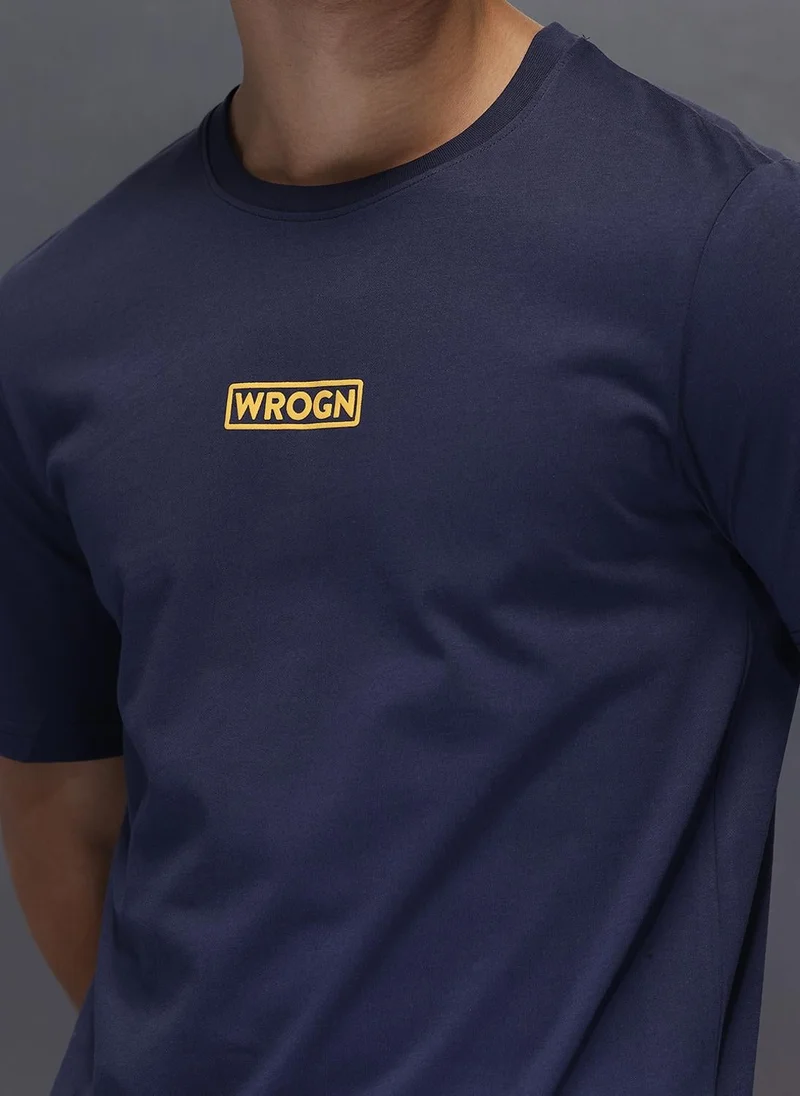 Wrogn  Solid Placement Printed T-Shirt   |  Navy Blue for Men | Best Price UAE