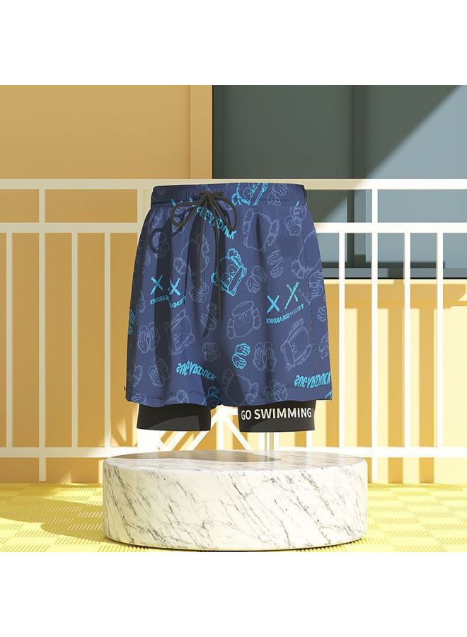 إسكدنيا شورت سباحة رجالي مضاد للإحراج فضفاض سريع الجفاف للرجال طقم ملابس سباحة بوكسر سروال الشاطئ معدات سباحة ربيع حار - اللون: الدب الأزرق (خمسة سنتات) - - Image 1