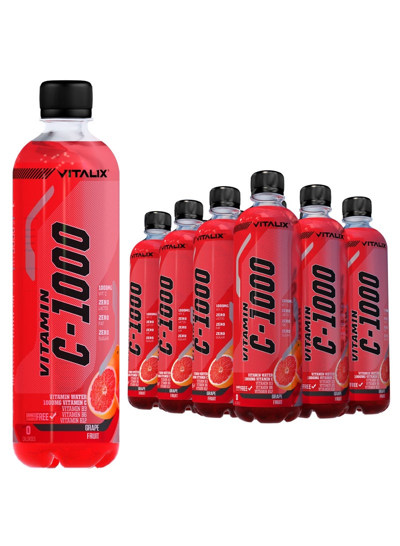 فيتاليكس فيتامين C-1000 بنكهة الجريب فروت – يحتوي على 1000 ملجم من فيتامين C، خالٍ من اللاكتوز، خالٍ من الدهون، خالٍ من السكر، خالٍ من السعرات الحرارية، مدعم بفيتامينات B، عبوة 500 مل (12 قطعة) - Image 1