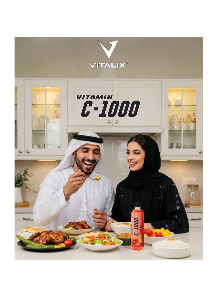 فيتاليكس فيتامين C-1000 بنكهة الجريب فروت – يحتوي على 1000 ملجم من فيتامين C، خالٍ من اللاكتوز، خالٍ من الدهون، خالٍ من السكر، خالٍ من السعرات الحرارية، مدعم بفيتامينات B، عبوة 500 مل (12 قطعة) - Image 2