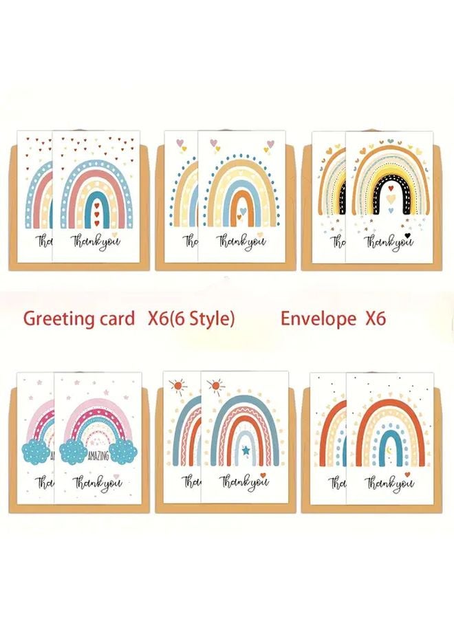 ١٢ بطاقة شكر قوس قزح مع مغلفات - ٦ تصاميم فريدة لجميع المناسبات - Image 1