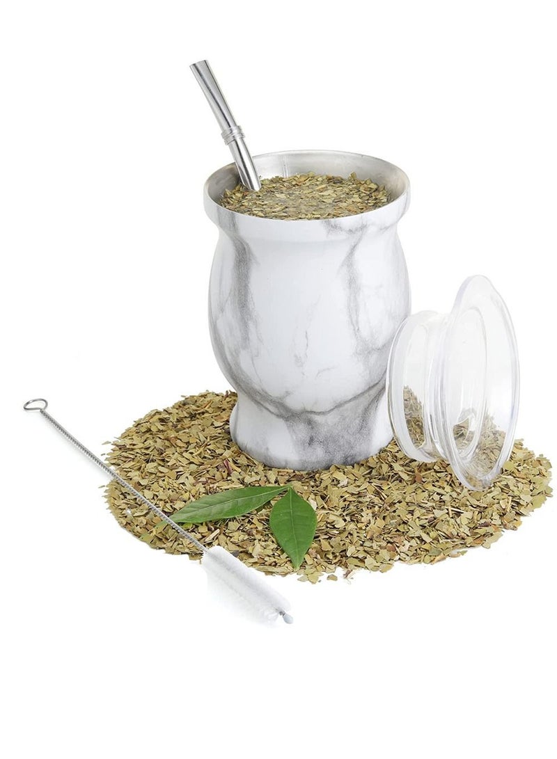 نيبمينينت كوب شاي يربا ماتي 12 أونصة رخامية القرع من الفولاذ المقاوم للصدأ مزدوجة الجدران سهلة الغسل عازل منزلي لشرب أوراق الشجر السائبة ميت ، يتضمن قش بومبيلا وفرشاة تنظيف - Image 1