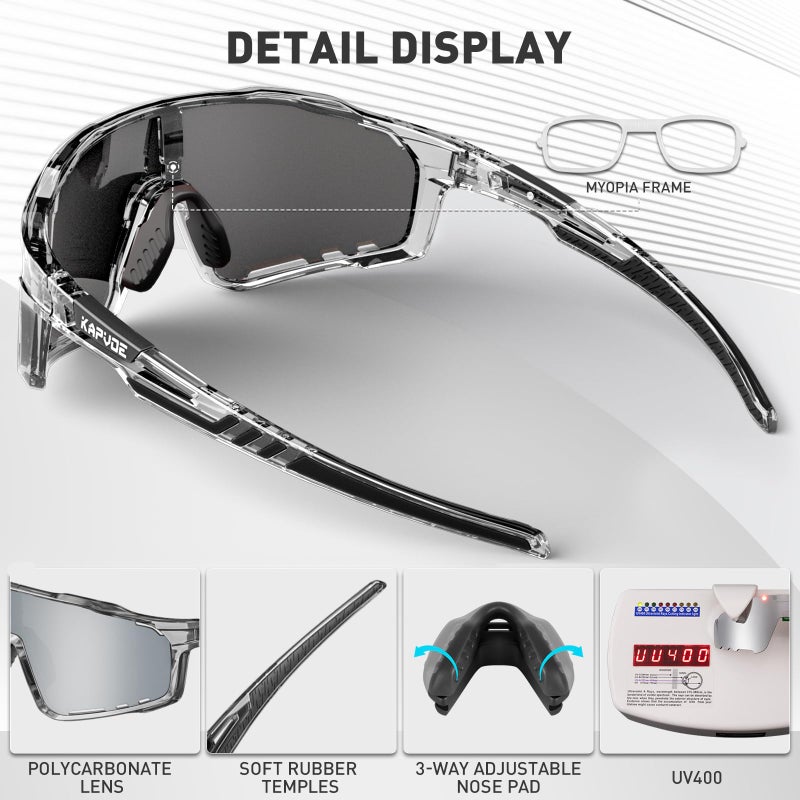 KAPVOE Polarized Cycling Glasses for Men Women Mountain Bike Sunglasses MTB Glasses TR90 Sport Sunglasses UV400 Protection Biking Bicycle Riding Running Triathlon Baseball Golf Cycle Goggles Silver - Image 4