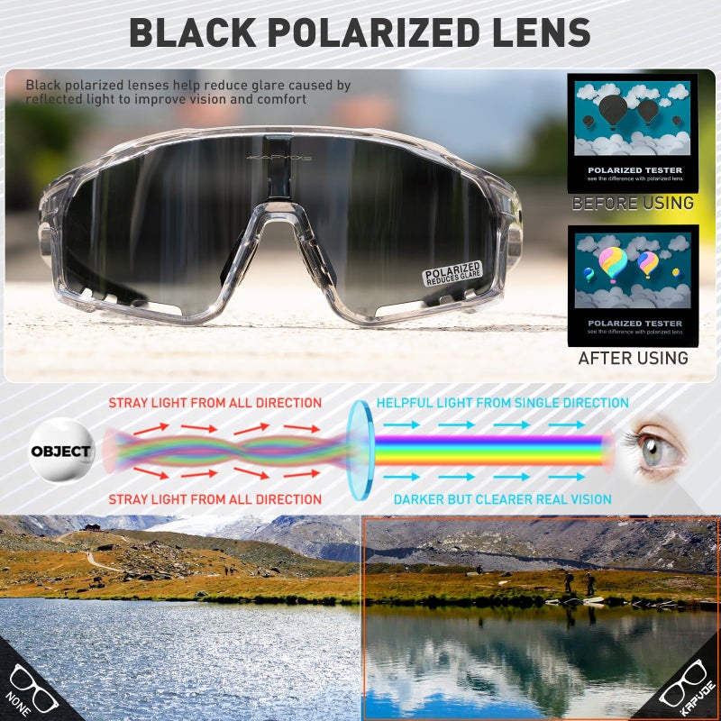 KAPVOE Polarized Cycling Glasses for Men Women Mountain Bike Sunglasses MTB Glasses TR90 Sport Sunglasses UV400 Protection Biking Bicycle Riding Running Triathlon Baseball Golf Cycle Goggles Silver - Image 3