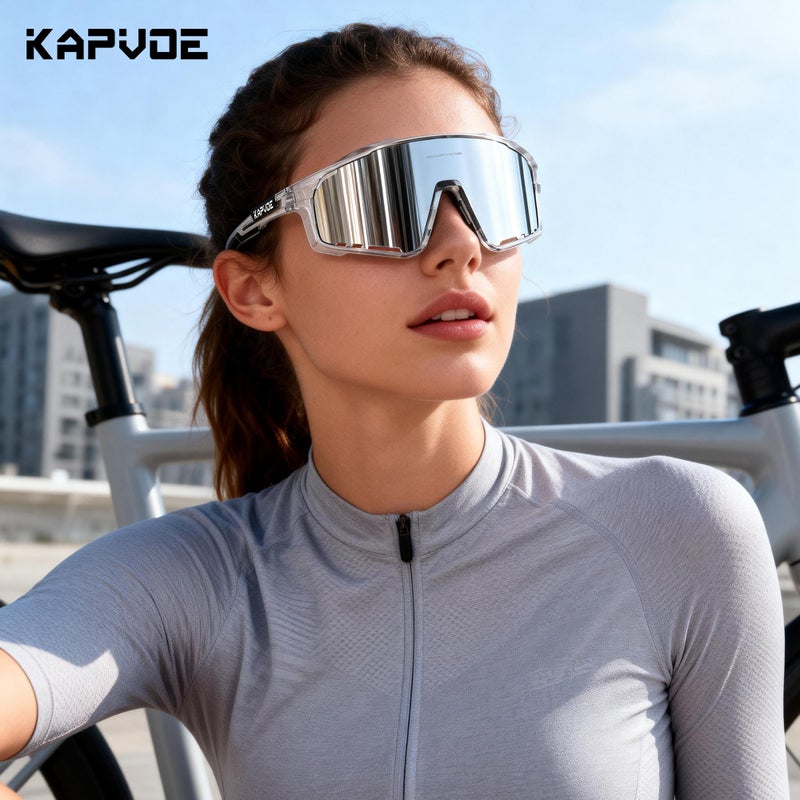 KAPVOE Polarized Cycling Glasses for Men Women Mountain Bike Sunglasses MTB Glasses TR90 Sport Sunglasses UV400 Protection Biking Bicycle Riding Running Triathlon Baseball Golf Cycle Goggles Silver - Image 2