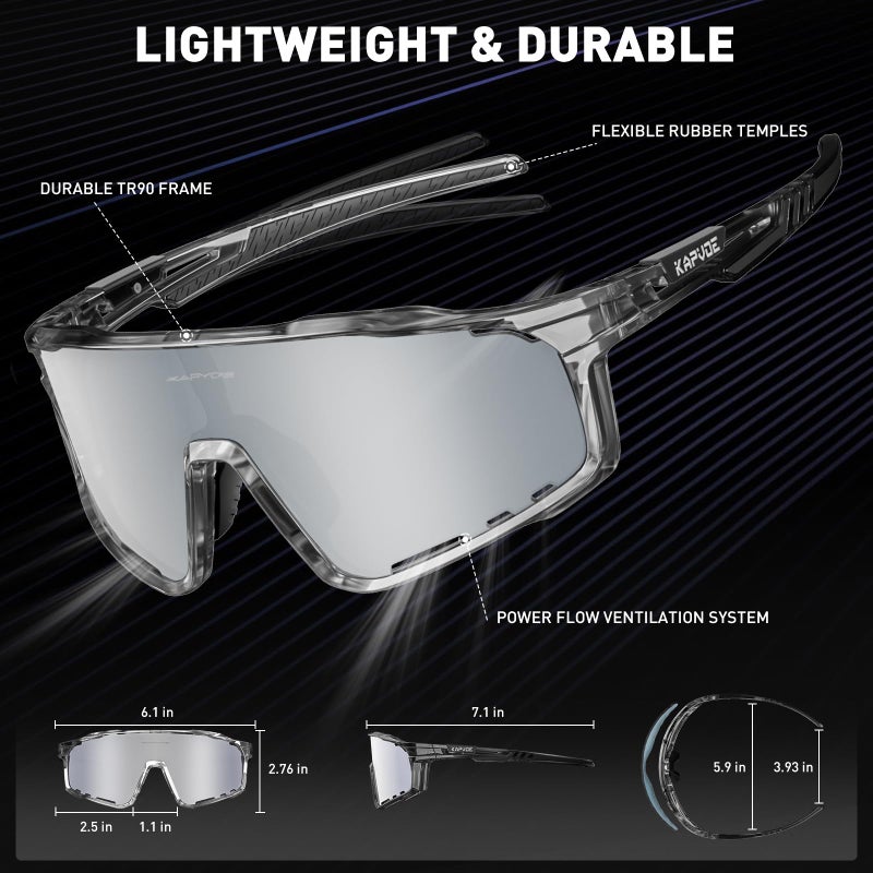 KAPVOE Polarized Cycling Glasses for Men Women Mountain Bike Sunglasses MTB Glasses TR90 Sport Sunglasses UV400 Protection Biking Bicycle Riding Running Triathlon Baseball Golf Cycle Goggles Silver - Image 5