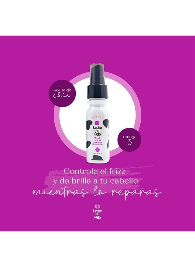 Leche Pal Pelo Finish Chia Oil Treatment: Heat Protection, Split End Repair, Frizz Control, and Shine in a Lightweight Formula with Omega 3, Abyssinia, and Pro-V B-5 (1.2 fl.oz./ 35 ml)  - Image 3