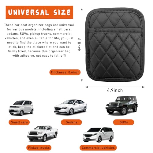 Sylvil 2PCS Car Side Pocket Organizer, Leather Auto Seat Storage Bag for Cell Phone Sunglasses, Waterproof Document Holder Tray Pouch for Vehicle Seat Gap Filler, Car Accessories (Small) - Image 2
