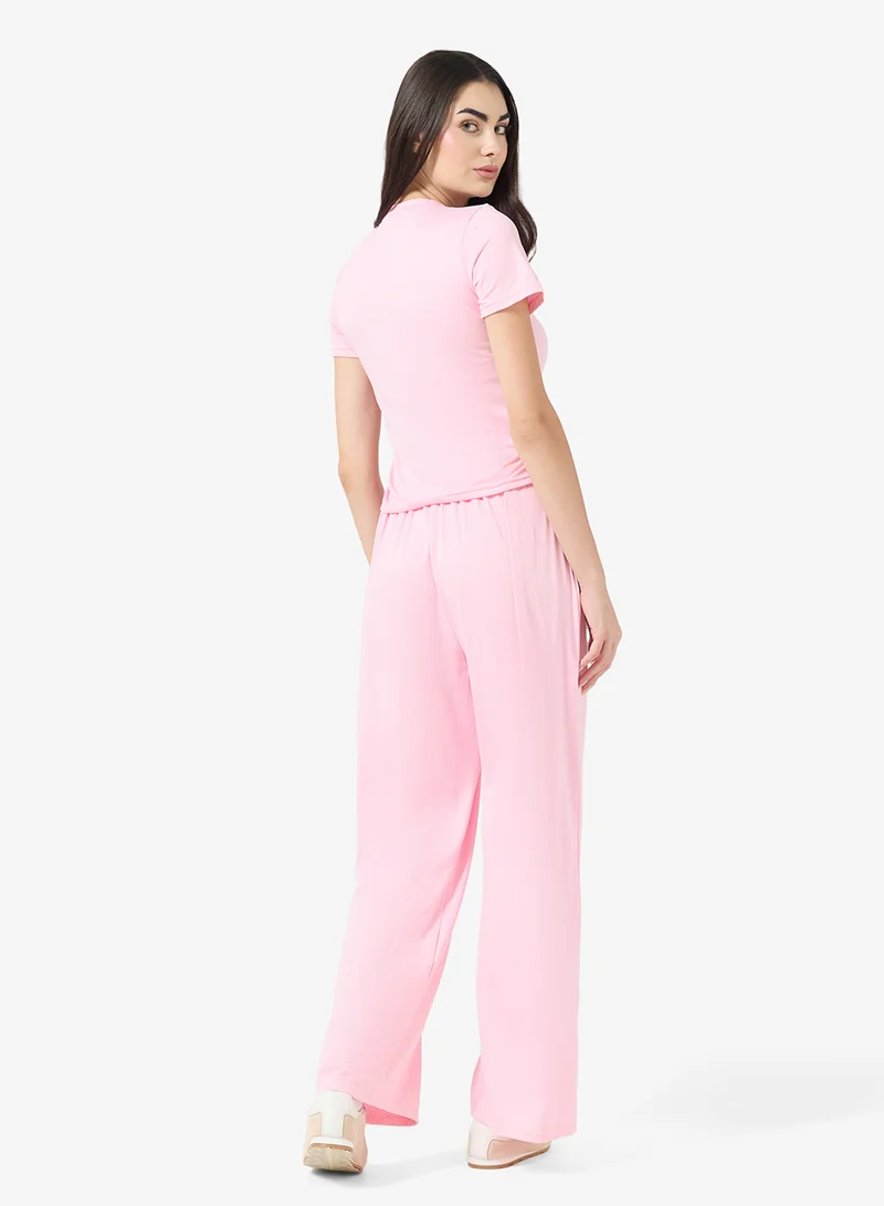 Ginger Basics Soft Comfy Ruched Top & Straight Fit Pant Lounge Set